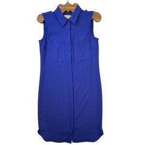 Michael Kors Royal Blue Sleeveless Button up Shirt Dress 2 Cobalt Pocket office